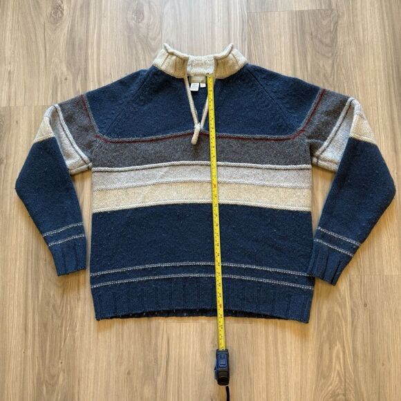 Vtg The Territory Ahead L 1/4 Zip Pullover Wool Nylon Sweater Striped Blue EUC - Picture 5 of 7